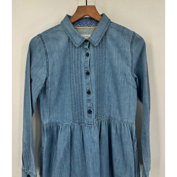 Johnnie B Button Up Denim Dress Girls 15-16Y Blue Pin-Tuck Long Sleeve Pockets - Picture 2 of 11